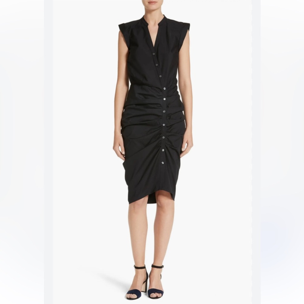 Veronica Beard Black Button-Front Ruched Midi Ski… - image 1